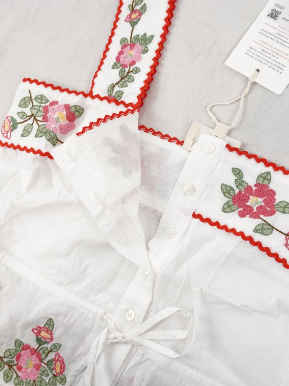 Sezane Nouri Top In White With Pink & Green Embroidery - Women's US Size 2 - NWT - Picture 4 of 9